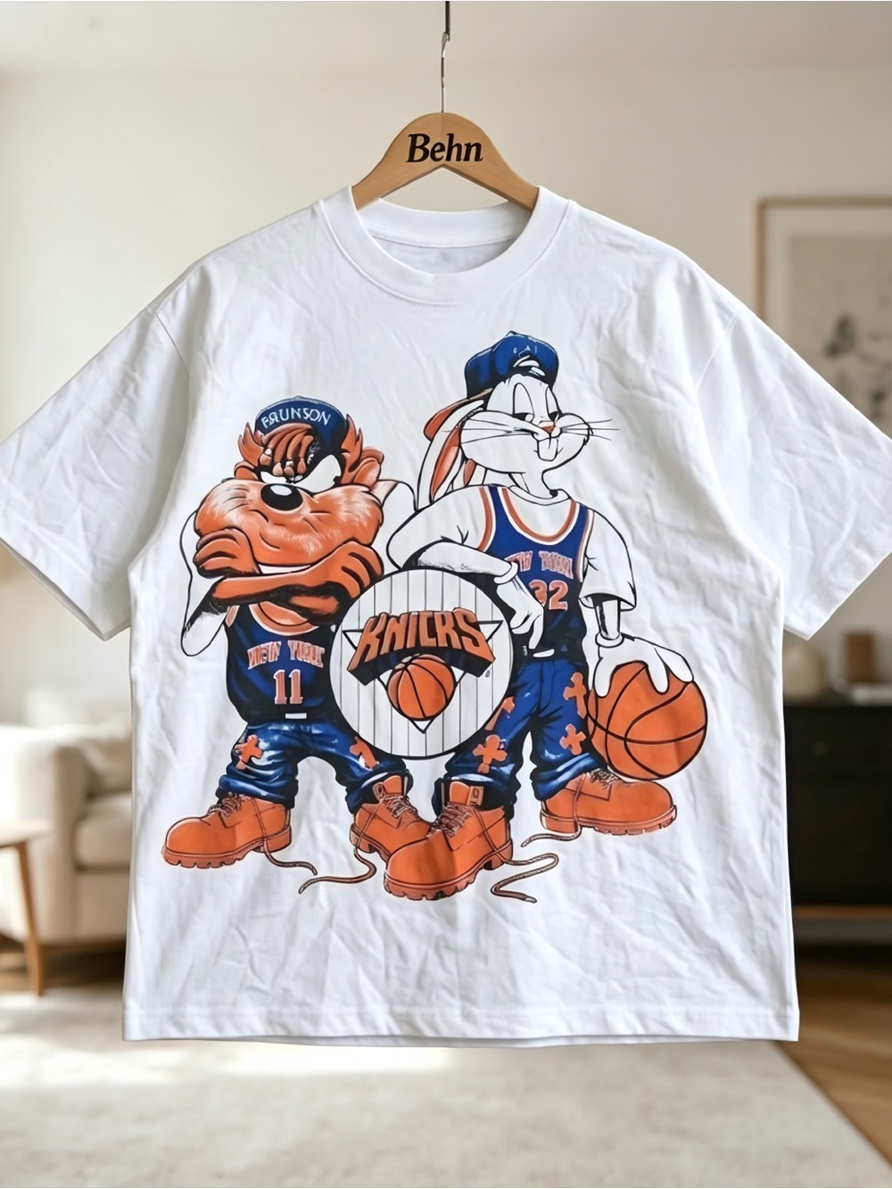 New York Knicks Bugs Bunny & Taz Cartoon Basketball White T-shirt Unisex